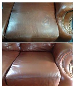 Leather Sofa Repair and ReDye to faded cushion.