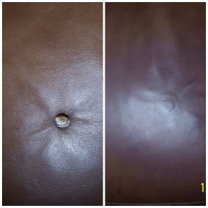 burn hole in leather repaired by Fibrenew Indianapolis West