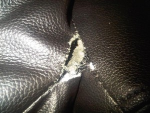 Leather sofa back cushion tear repair